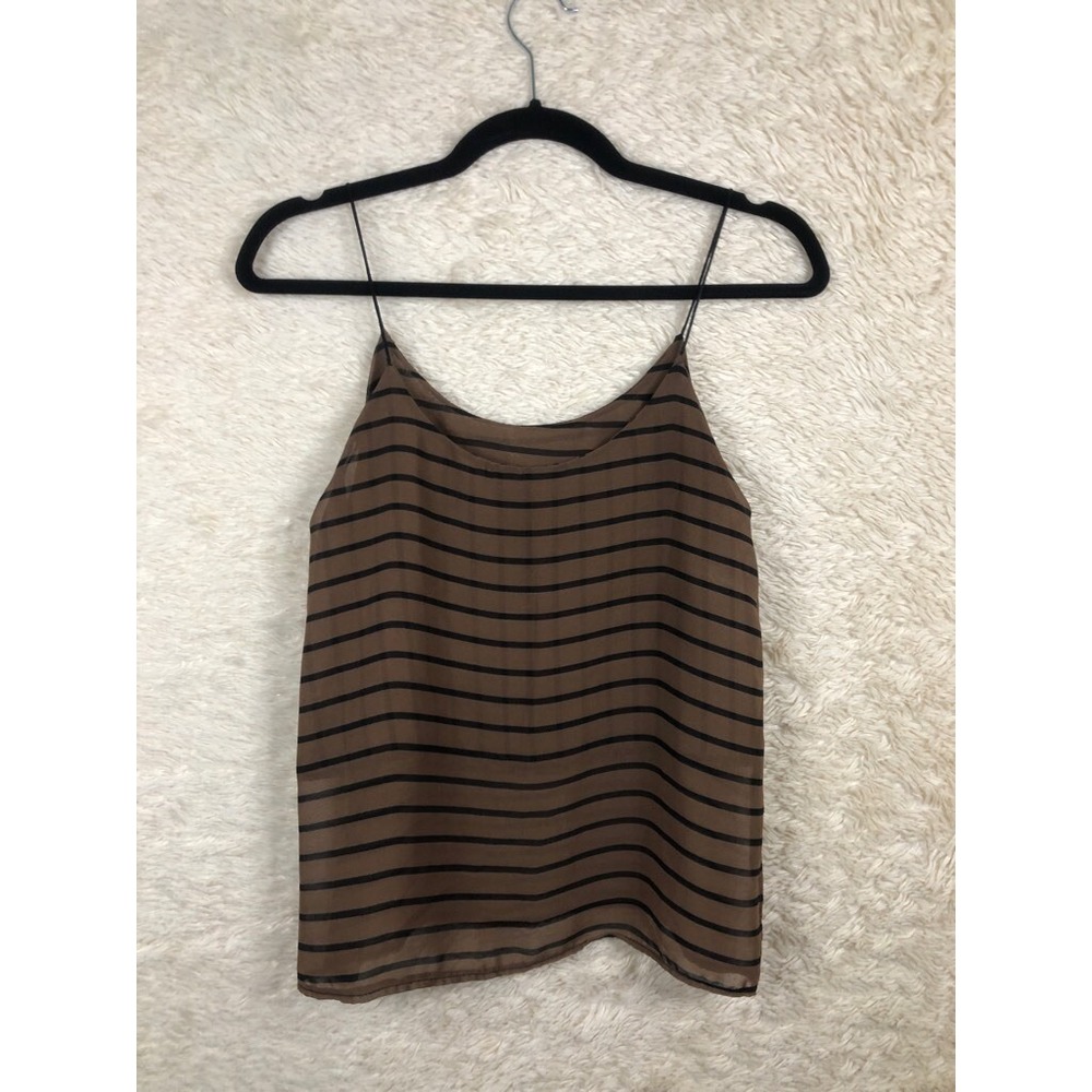 Tank Top Womens Brown Black Striped Spaghetti Strap Scoop Neck Blouse S/XS